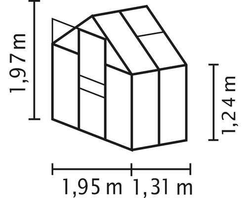 Schéma technique d''une serre avec indication de la hauteur et de la largeur