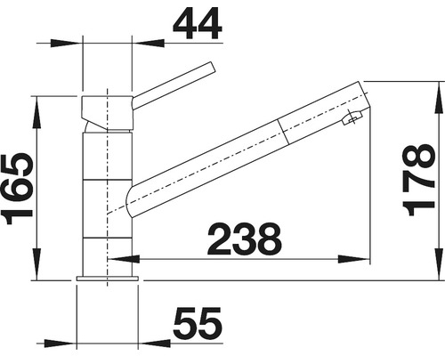 Dessin technique d''un robinet de cuisine avec dimensions