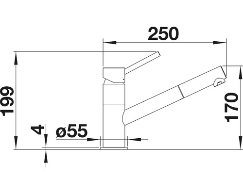 Schéma technique d''un robinet de cuisine avec dimensions