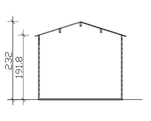 Skizze einer Gebäudeansicht mit Massangaben