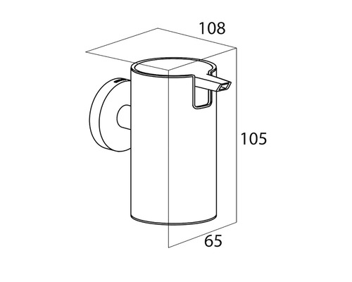 Technische Zeichnung eines Seifenspenders mit Maßangaben.