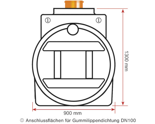 Abmessungen einer Klärgrube: 1300 mm Höhe und 900 mm Breite