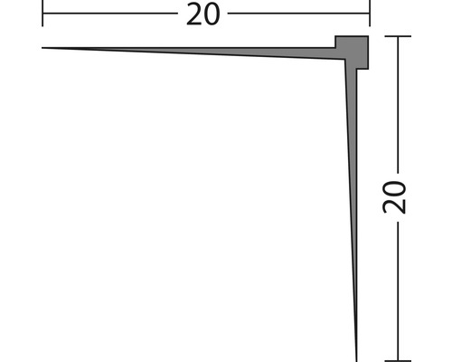 Technische Zeichnung eines Eckprofils mit den Massen 20 x 20