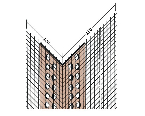 Angle de profilé d''enduit avec des dimensions de 100 et 150 millimètres