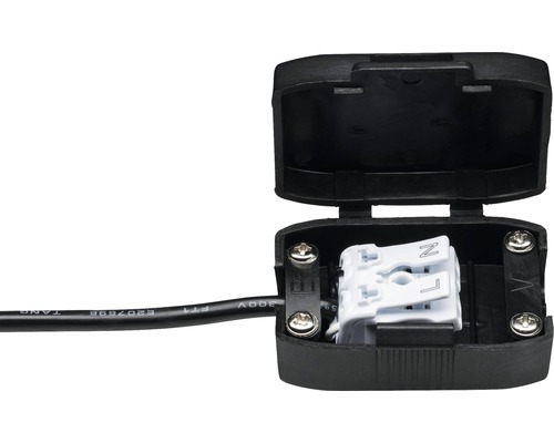 Installationsdose mit offenem Deckel und Anschlussklemmen