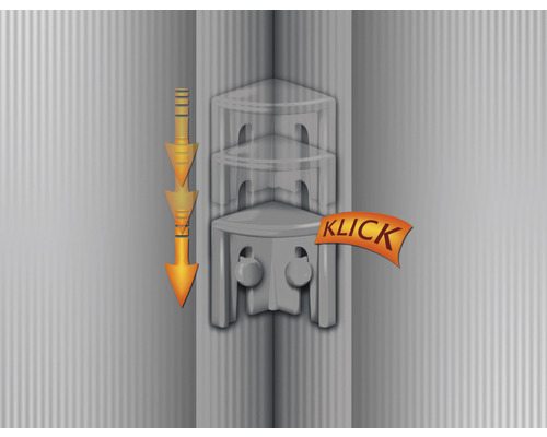 Eckregal mit Klickmechanismus zur Montage