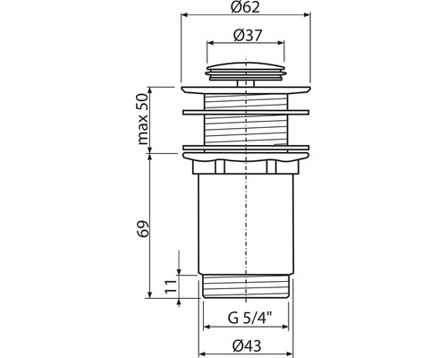 Technische Zeichnung eines Ablaufventils mit Maßangaben