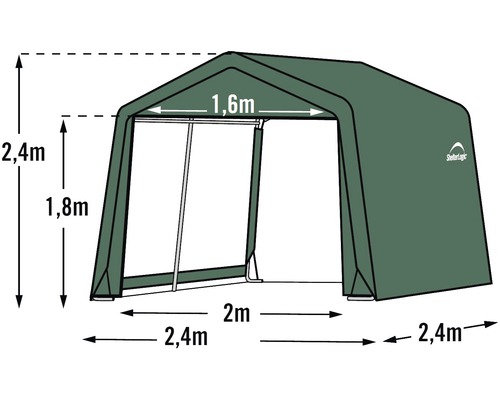 Illustration eines Unterstandes mit Breiten- und Höhenangaben
