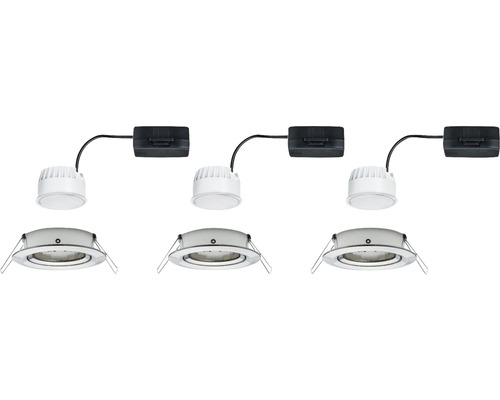 Drei versenkte LED Lampen mit schwarzem Transformator.