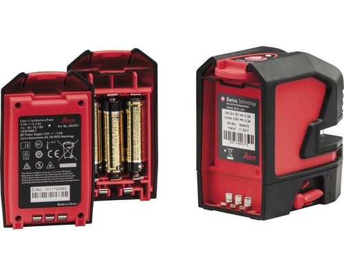 Laser linéaire Leica avec compartiment à piles ouvert