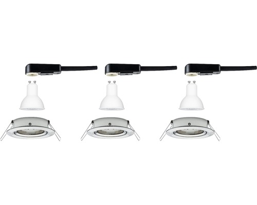 Trois ensembles de spots sur rail, d''ampoules et de cadres d''encastrement pour l''éclairage