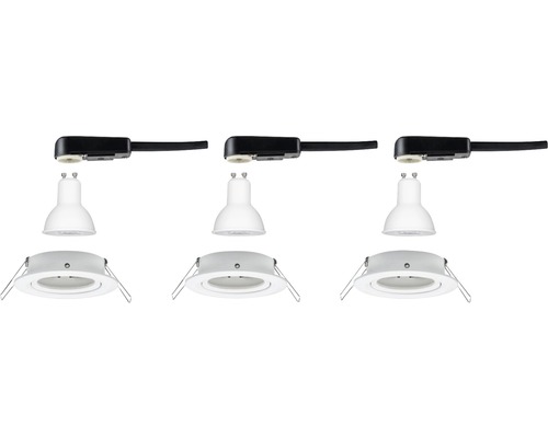 Drei zerlegte Deckeneinbaustrahler mit Schienenstrahleradapter