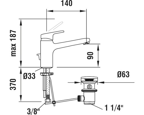 Dessin technique d''un robinet de lavabo avec dimensions