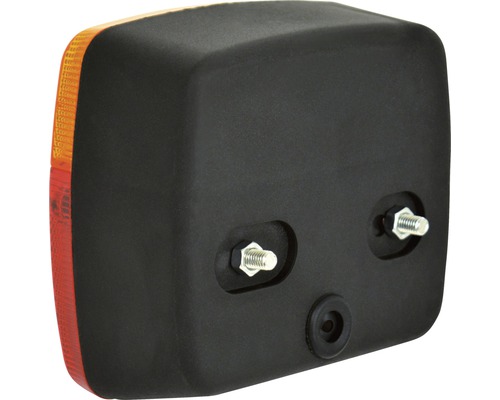 Rückansicht einer schwarzen Rückleuchte mit Befestigungsschrauben