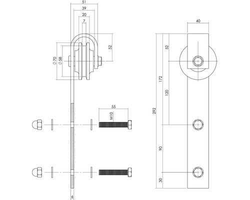 Dessin technique d''une garniture de porte avec dimensions.