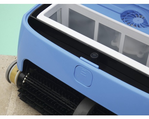 Vue détaillée d''un robot de nettoyage de piscine avec brosse et filtre