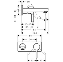 Dessin coté d''un robinet avec différentes indications de longueur