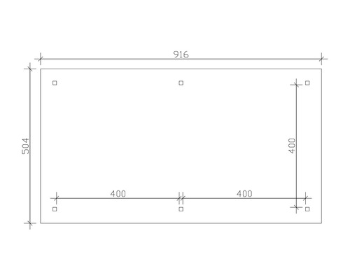 Dessin technique avec cotes : longueur 916, hauteur 504, distance entre les points de fixation 400
