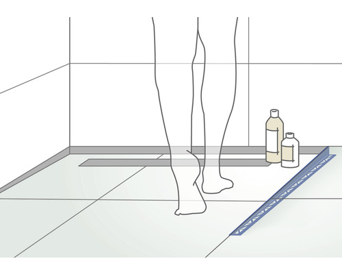 Illustration d''un caniveau de douche dans une salle de bains avec carrelage