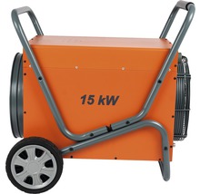 Elektrische Heizung mit einer Leistung von 15 Kilowatt und Rädern zum einfachen Transport.