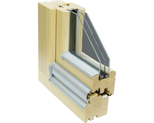 Querschnitt eines Holzfensters mit Dreifachverglasung