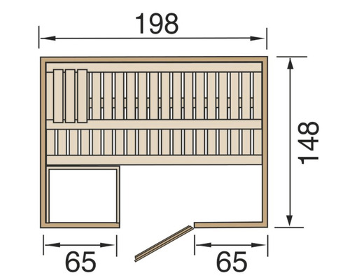 Schéma technique d''un sauna avec indications de dimensions