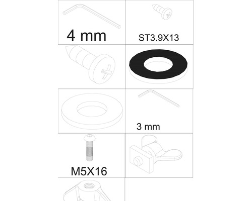 Image de différentes vis, écrous et outils avec indication de la taille