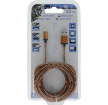 Câble USB d'une longueur de 2,5 mètres, USB-A vers Micro-USB, conception tressée, dans son emballage d'origine.