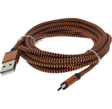 Câble USB tressé avec motif zigzag noir et cuivre, USB-A vers Micro-USB.