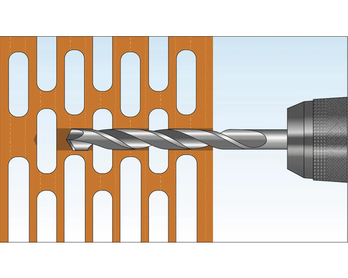 Ein Bohrer bohrt durch eine Lochplatte