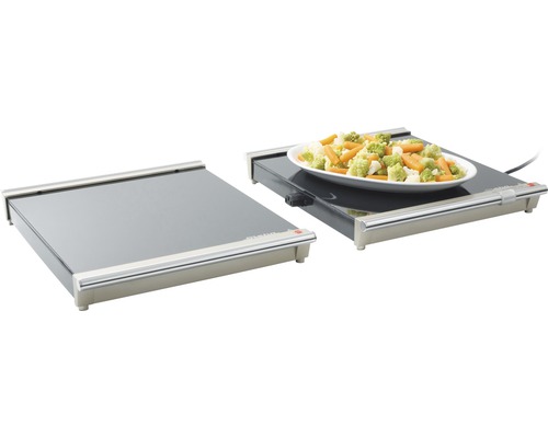 Zwei Speisenwärmer, einer davon mit Gemüseplatte