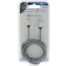 Geflochtenes 8-Pin zu USB-A Ladekabel für iPhone, iPad und iPod, Länge 2,5 Meter.