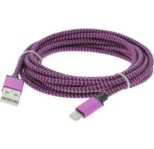 Geflochtenes USB-auf-Lightning-Ladekabel mit pink-schwarzem Muster.