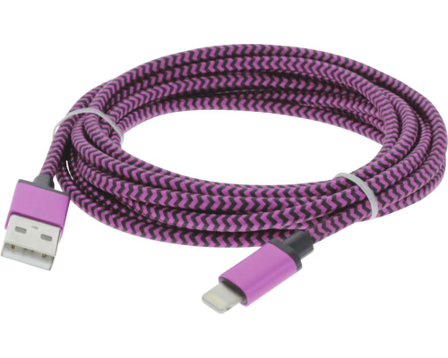 Geflochtenes USB-auf-Lightning-Ladekabel mit pink-schwarzem Muster.