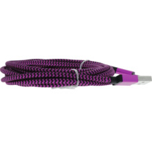 Geflochtenes USB-Kabel mit lila-schwarzem Zickzack-Muster und USB-A-Stecker.