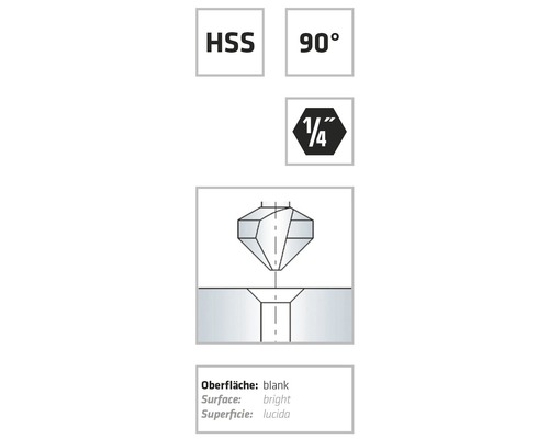 Image symbolique pour acier HSS, angle de fraisage à 90 degrés, tige hexagonale 1/4 de pouce et surface nue