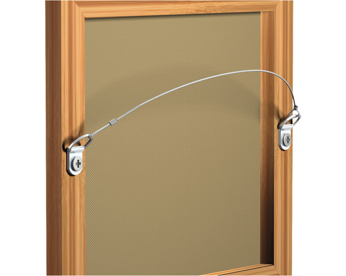 Système d''accrochage de tableaux avec fil métallique sur cadre en bois