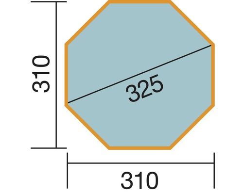 Plan d''un octogone avec une longueur latérale de 310 et une diagonale de 325.