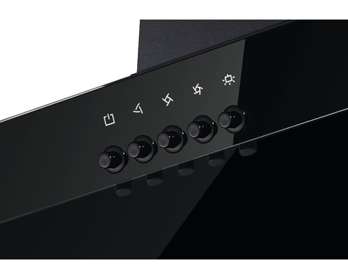 Bedienfeld einer Dunstabzugshaube mit Funktionssymbolen und Knöpfen