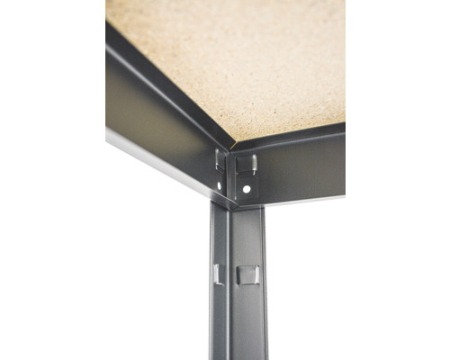 Vue détaillée d''une étagère métallique avec tablette en bois