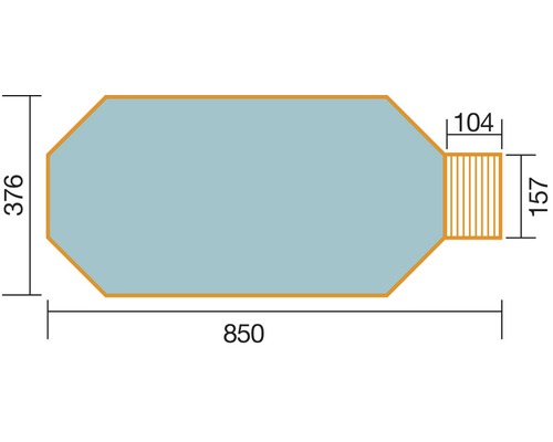 Plan d''une piscine mesurant 850 x 376 x 157 x 104 cm