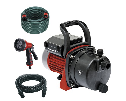 Gartenpumpe mit Gartenschlauch, Saugschlauch und Spritzpistole
