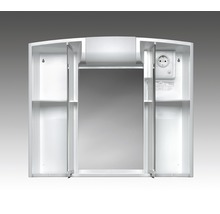 Armoire de toilette ouverte avec prise et étagères
