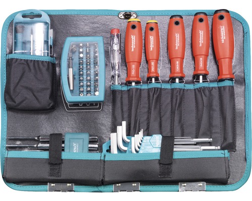 Technocraft Werkzeugsatz mit Schraubendrehern, Bits und Inbusschlüsseln in einer Rolltasche