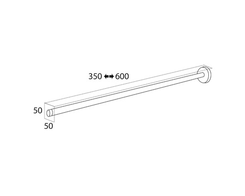 Dessin technique d''un porte-serviettes mesurant de 350 à 600 mm de long et 50 mm de haut et de large.