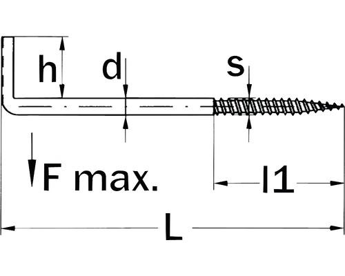 Schéma technique d''un crochet coudé avec indications de dimensions