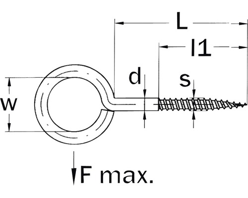 Technische Zeichnung eines Ringschraube mit Gewinde und Maßangaben.