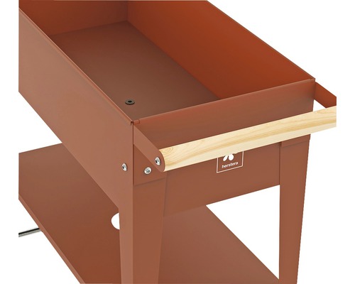 Jardinière surélevée en métal avec poignée en bois et étagère