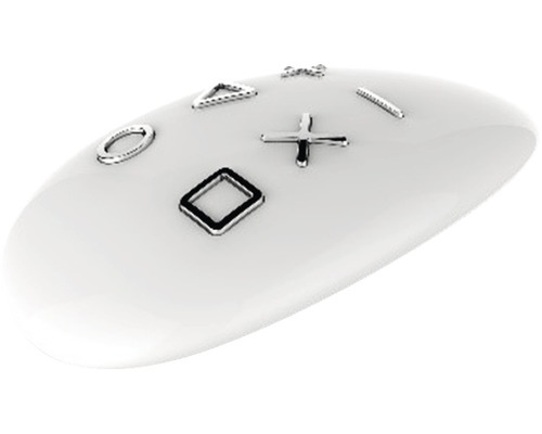 Gros plan d''une surface blanche avec des symboles appliqués : cercle, triangle, carré, croix et ligne.