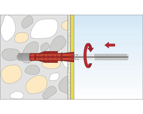 Illustration d''une fixation de cheville dans un mur